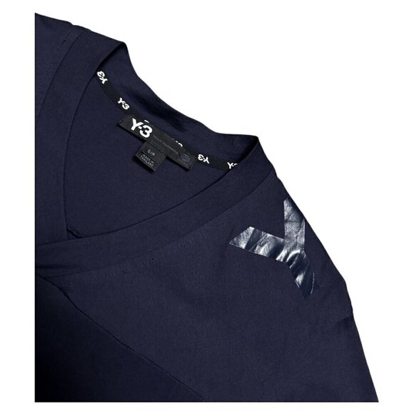 Y-3 Adidas Yohji Yamamoto Luxury Designer Streetwear V-Neck Blue Tee Shirt Small - Picture 3 of 6